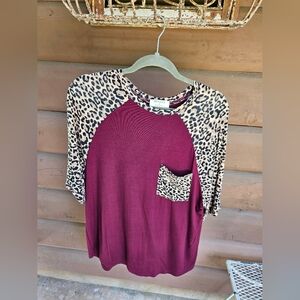 Burgundy Leopard 3/4" Sleeve